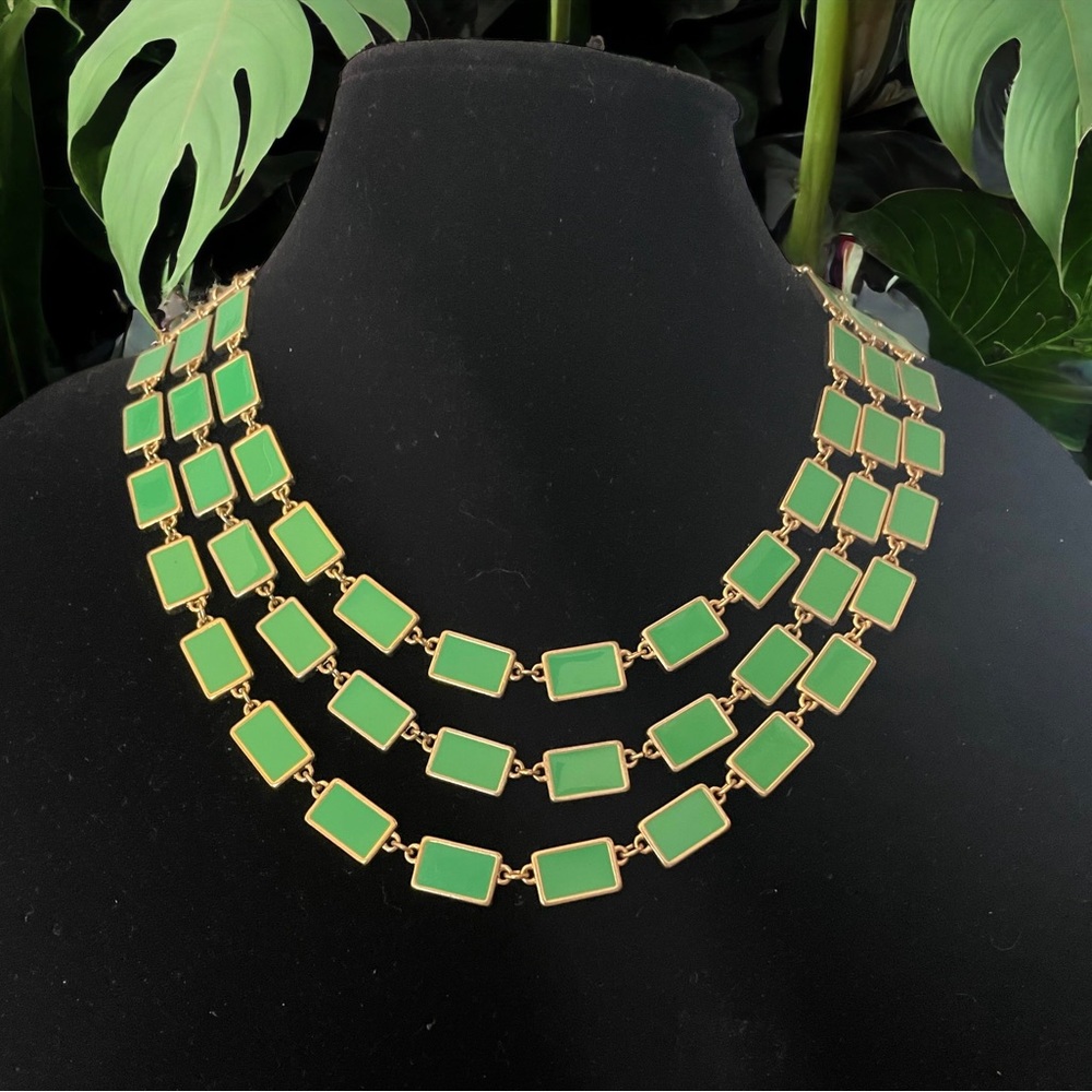 Multi Stand Green and Gold Toned Statement Necklace